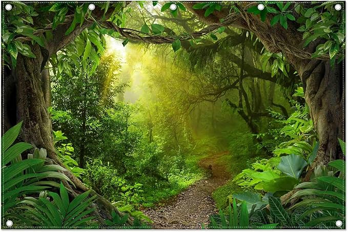 12x8ft Jungle Forest Photography Backdrop Rainforest Background | Tropical Kids Adults Party Supplies, Natural Scenery Banner, Safari Photo Booth, Polyester, Grommets, 1PC by Swepuck