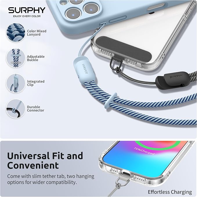 SURPHY 3 Pack Phone Wrist Strap, Phone Lanyard with Cellphone Tether Tab | Phone Strap Charm, Camera Wrist Strap with 2-Color Braided, Phone Wristlet, Wrist Lanyard for Case - Image 2