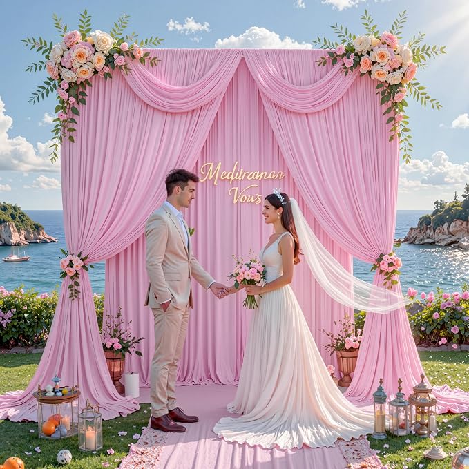 40 ft x 10 ft Wrinkle Free Baby Pink Backdrop Curtain for Parties, 8 Panels 5ftx10ft Polyester Photo Backdrop Drapes for Baby Shower Birthday Party Photography Wedding Backdrop Stand - Image 8