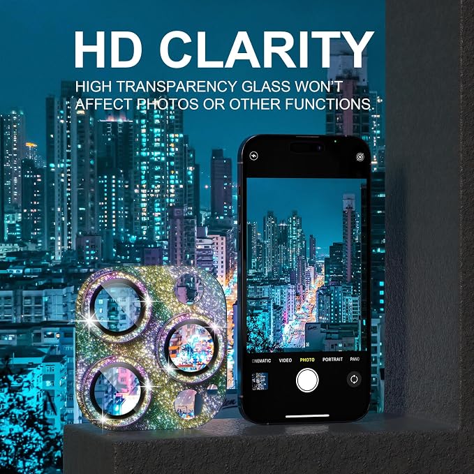 Choiche for iPhone 14 Pro/iPhone 14 Pro Max Camera Lens Protector | Bling Camera Cover with 9H Tempered Glass Lens Screen Protector Metal Ring Decoration Accessories (Glitter-Colorful) - Image 6