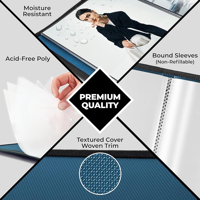 Dunwell 8x10 Photo Album & Art Portfolio Book, 24 Clear Sleeves, Blue | Displays 48 Pages, 24 Clear Sleeves, Black Mounting Paper, Organizer for 8x10 Photos - Image 6
