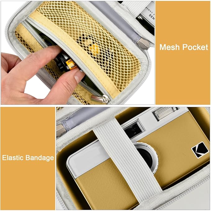 Digital Camera Case Compatible with KODAK EKTAR H35 H35N Half Frame Film Camera, Storage Holder Organizer for Kodak Ultra F9 M35 M38 Paper Shoot kamera, 35mm Film Rolls (Box Only) - Yellow | Camera and 35mm Film Rolls Storage, Mesh Pocket for Small Acc... - Image 3
