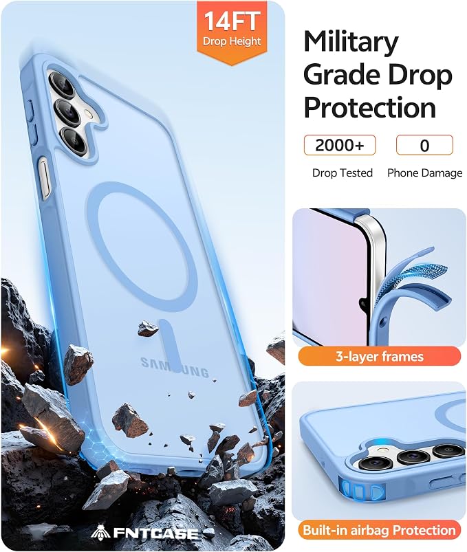 FNTCASE for Galaxy A15 5G Phone Case, Screen Protector, Light Blue | Translucent Matte Magnetic Back, 14FT Military Grade Drop Protection, Shockproof Protective, for Samsung A 15 Cover - Image 5