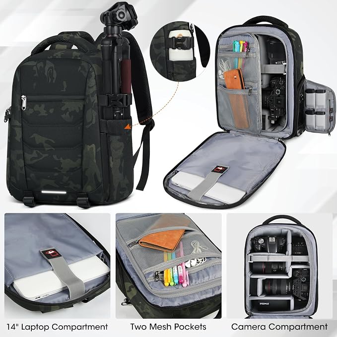 SDYSM Camera Bag Backpack Professional for DSLR SLR Mirrorless Camera | 14 Inch Waterproof Camera Laptop Backpack with Rain Cover Anti Theft Travel Case Large Photography Backpack, Camouflage - Image 2