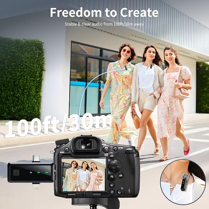 Microphone for iPhone & Android, Wireless Mini Microphone | Battery Display, Clear Voice, Noise Cancelling, 3 in 1 Lavalier Mic for TikTok, YouTube & Interviews, Dual Mic - Image 8