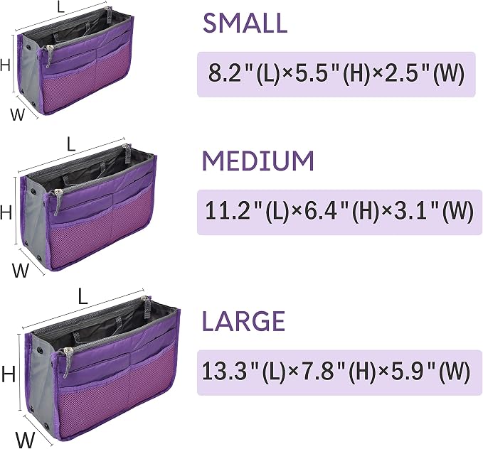 Vercord Purse Organizer Insert for Handbags Bag Organizers Inside Tote Pocketbook Women Nurse Nylon 13 Pockets Purple Medium - Image 3
