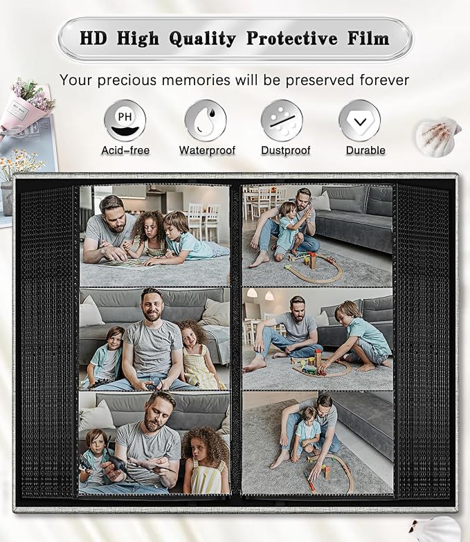 Ejblfe Photo Album 4x6,Linen Cover Slide-in Photo Album Book Can Holds 300 4x6 Photos with 50 Black Sheets for Family,Wedding,Baby and Holiday Pictures (Gray) - Image 4