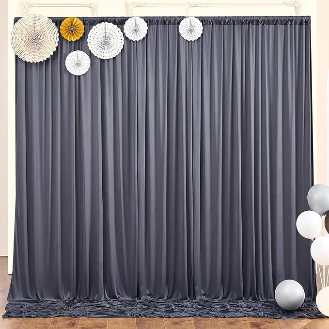 10ft x 10ft Wrinkle Free Charcoal Backdrop Curtains for Parties, Polyester Photo Backdrop Drapes 2 Panels 5x10ft for Wedding Birthday Party Photography Background Backdrop Stand by ENJOYYOURPARTY