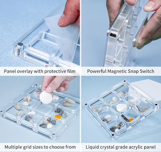 Acrylic Magnetic Seashell Display Case HD Panel with Tweezers | Large Upgraded Grids with Magnetic Snap, a Seashell Display Box for Collecting Shells, Jewelry, Crystals, Beads - Image 3