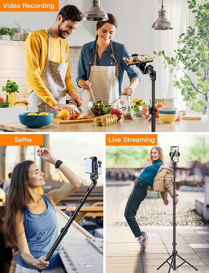 Phone Tripod, 71" Portable Cellphone Tripod Stand with Remote | Camera Stand for iPhone with Phone Holder, Compatible with Camera iPhone/Android Smartphone/Gopro - Image 6
