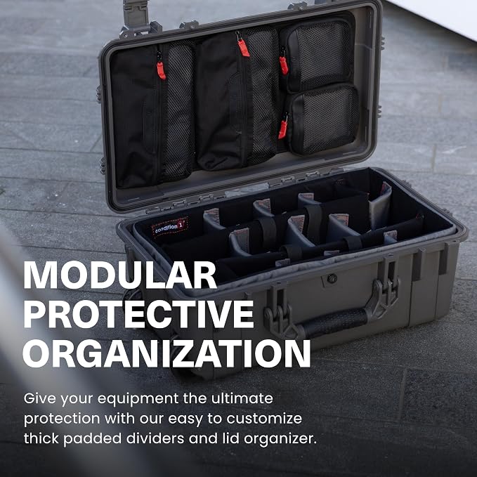 Condition 1 22" Large Rolling Lockable Hard Storage Case, Model 300, Black | Padded Divider, Lid Organizer, Waterproof Protective Box for Camera, Production Gear, Made in USA, 21.84"x13.82"x9" - Image 5