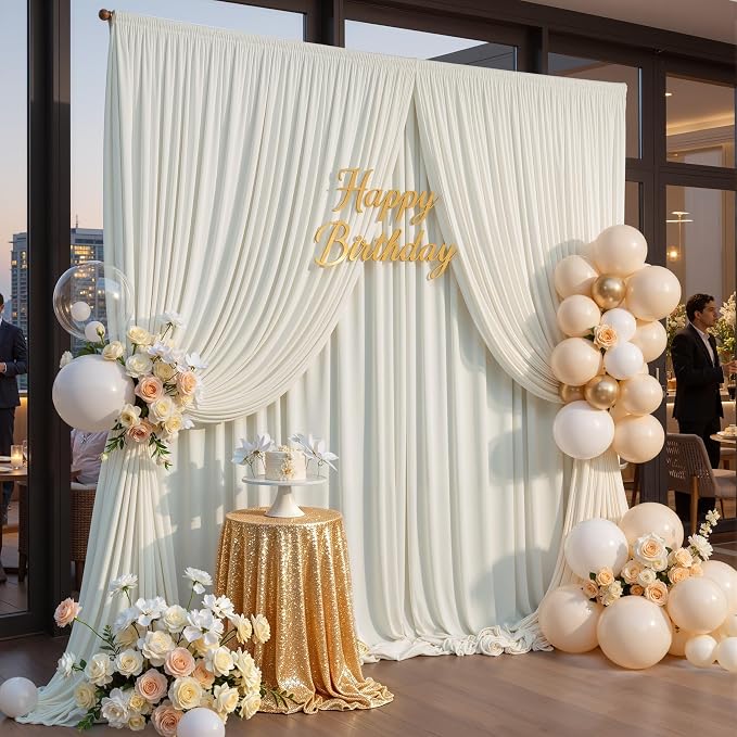 20x10ft Wrinkle Free Ivory Backdrop Curtains for Parties, 4 Panels 5x10ft Silky Polyester Photo Backdrop Drapes Back Drop Cloth Drapery for Wedding Birthday Photography Background - Image 8