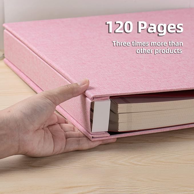 Large Photo Album Self Adhesive 4x6 8x10 10x12 Scrapbook Magnetic Album DIY Scrapbook Length 13 x Width 12.8 (Inches) 120 Sticky Pages Linen Cover DIY Photo Album(Pink) - Image 4