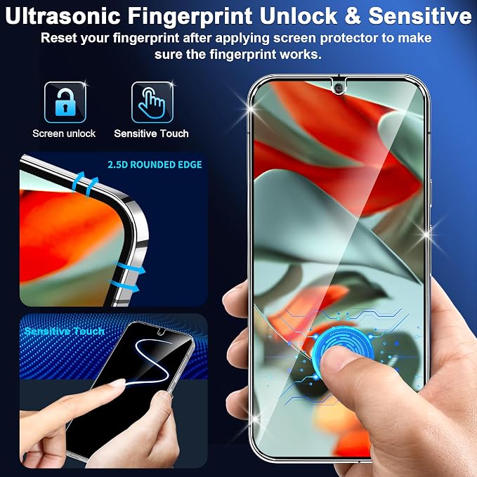 letosan 3 Pack for Google Pixel 9 Pro Screen Protector Tempered Glass + 3 Pack Camera Lens Protector, Military Grade Shatterproof, 9H Hardness, Fingerprint Unlock,Case Friendly 6.3 Inch - Image 3