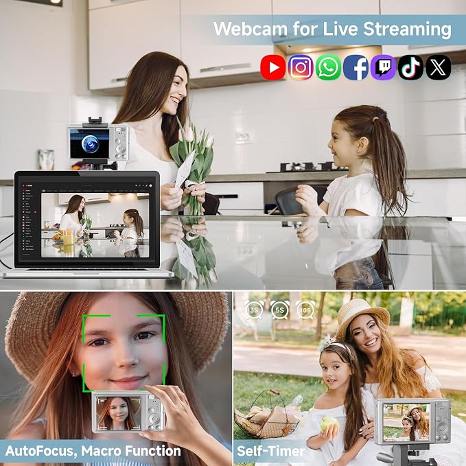 Digital Camera, 2026 4K Autofocus Digital Cameras for Teens, Silver Point and Shoot Camera for Kids with 16X Zoom, 64GB SD Card, Compact Small for Boys Girls Teens Kids Gift - Image 4