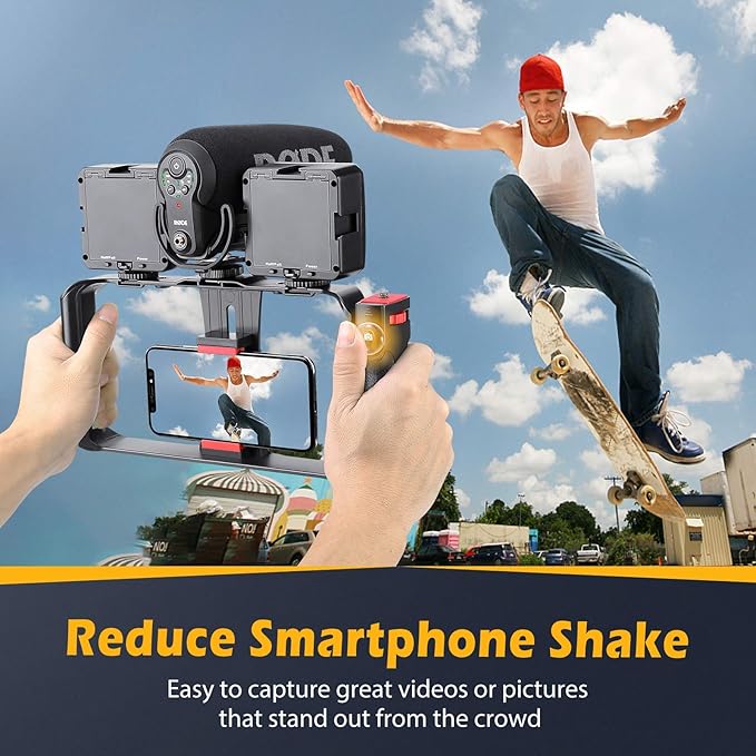 Zeadio Phone Video Rig for TikTok YouTube Reels, Smartphone Stabilizer Grip with Detachable Wireless Remote & 3 Cold Shoe, Universal Vlogging Cage for All Smartphones - Image 2