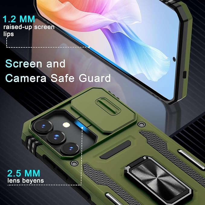 DEERLAMN Case for Samsung Galaxy S24 6.2-Inch with Slide Camera Cover+Screen Protector(1 Pack), Rotated Ring Kickstand Military Grade Shockproof Protective Cover-Olive Green - Image 6