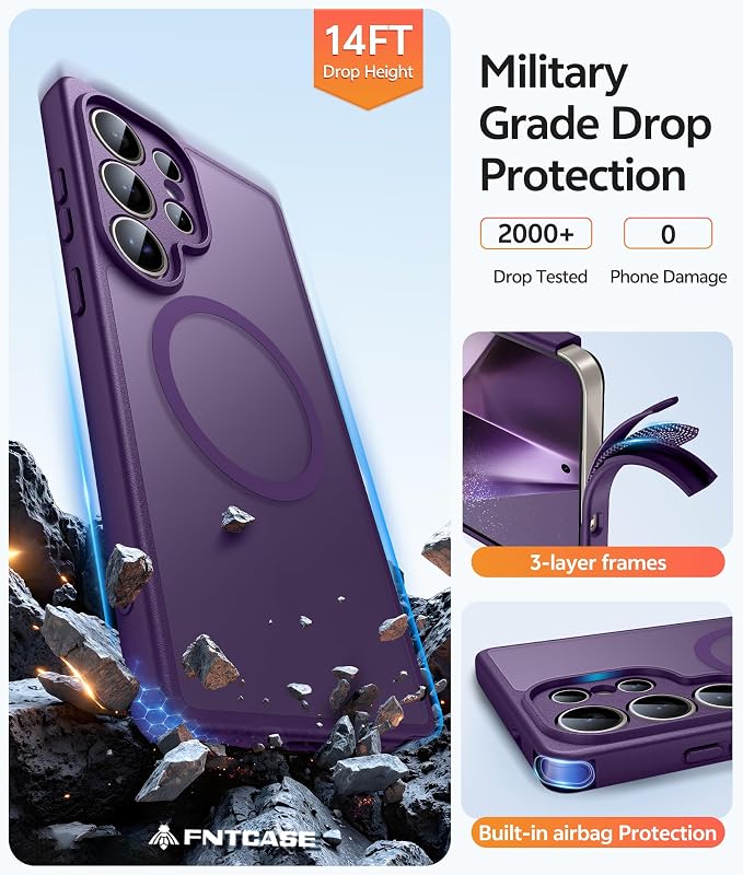 FNTCASE for Samsung Galaxy S24 Ultra Case, Compatible with Magsafe Purple | Screen Protector, Full Camera Protection, Translucent Matte, 14FT Military Grade Drop Proof, Protective Phone Cover - Image 5