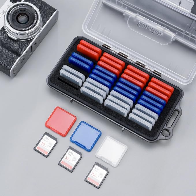Dual Protect Waterproof SD Card Case w 36 Individual Plastic SD Card Cases | 36 Slots,Transparent,Anti-Shock,for 36x SD SDXC SDHC Cards,Camera SD Card Holder Organizer,with Carabiner & Labels - Image 4