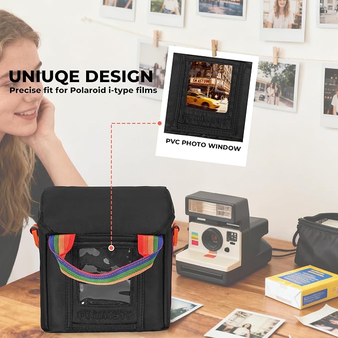 Camera Case for Polaroid Now 3rd/2nd Gen with Photo Display Window | Instant Camera Sling Bag with Clear Display Window, Quilted Front Pocket, 8mm Padding, Top Handle and Adjustable Strap, Black - Image 4