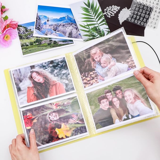 2 Pack Large Sticker Photo Storage Album, Stamp & Cutting Dies Storage Book Organizer Folder for Cards Storage DIY Scrapbooking Card Making Supplies 20 Pages 80 Pockets/Pack (Yellow + Green) - Image 4