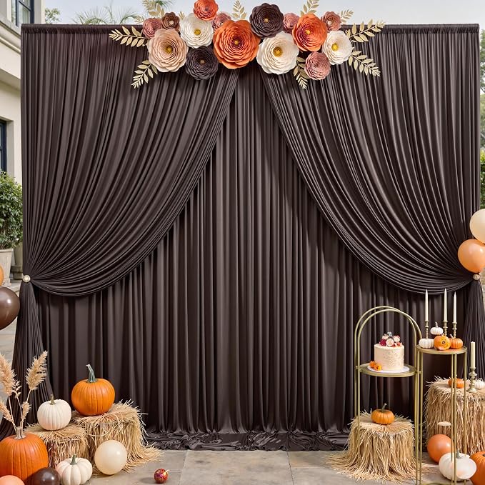 10x12 ft Brown Backdrop Curtains for Weddings, Birthdays and Photos | 2 Panels 5x12 ft, Wrinkle-Free Polyester Drapes, Washable, Ironable, 4 in Rod Pocket for Baby Showers Photography Background - Image 6