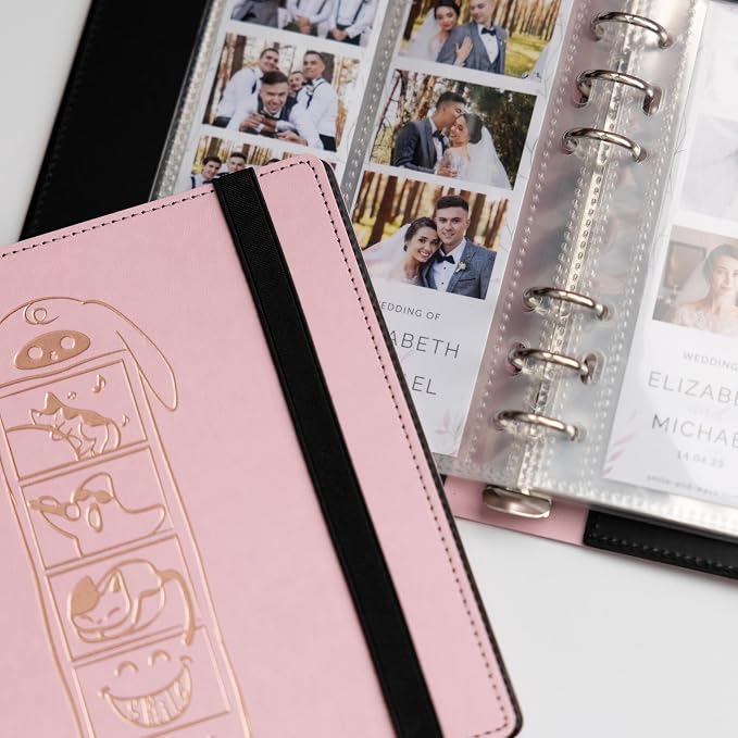 Photo Album For 2X6 Photo Booth Slip In Strips And 4X6 Pictures - 6 Ring Notebook Binder With 20 2 By 6 Sleeves - Fits 80 Photobooth Prints (PINK HARD COVER NEKU&CO, 2X6) - Image 4