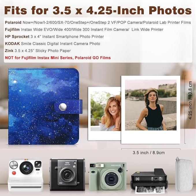 Fintie Small Photo Album Book for 3.5x4.25" Polaroid Films - 52 Pockets | For Polaoird I-Type/600/Sx-70 Films, Fujifilm Instax Wide Pictures Albums Book, Boys & Girls Memory Keepsakes, Starry Sky - Image 3