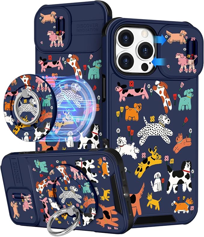 Buleens for iPhone 16 Pro Max Case 6.9 Inch - with Ring Stand & Camera Cover Aesthetic Cute Designed for Women Girls Girly Cartoon Kawaii Dogs Phone Case for iPhone 16 Pro Max Compatible with Magsafe by Buleens