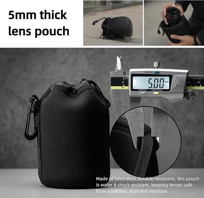 Camera Lens Bag, 4 Pack Protective Neoprene Lens Pouch with Drawstring & Carabiner, Lens Case for DSLR Camera Lens(S/M/L/XL) (S 4pcs) - Image 3