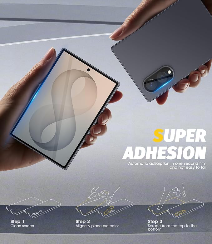 Orzero (2+2 Compatible for Samsung Galaxy Z Fold 8, 2 Pack Privacy Front Screen Protector and 2 Pack Camera Lens Protector, 9H Tempered Glass Anti-Spy Anti-Scratch High Definition Bubble-Free - Image 7