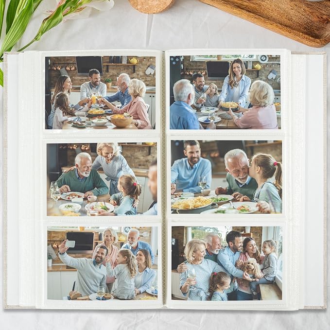 Vienrose Photo Album 4x6 Photos 420 Pockets Linen Cover Slip-in Photo Book with Round Window for Wedding, Vacation Memories, Personalized Picture Organizer, Beige - Image 4