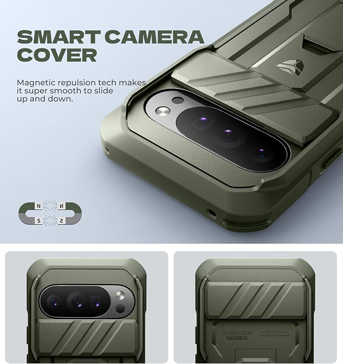 Dexnor for Google Pixel 10 Pro XL Case with Slide Camera Cover & 2 Front Frames & Built-in Screen Protector & Kickstand, Full-Body Shockproof Protective Cover Rugged Bumper Cases,Army Green(2025) - Image 3