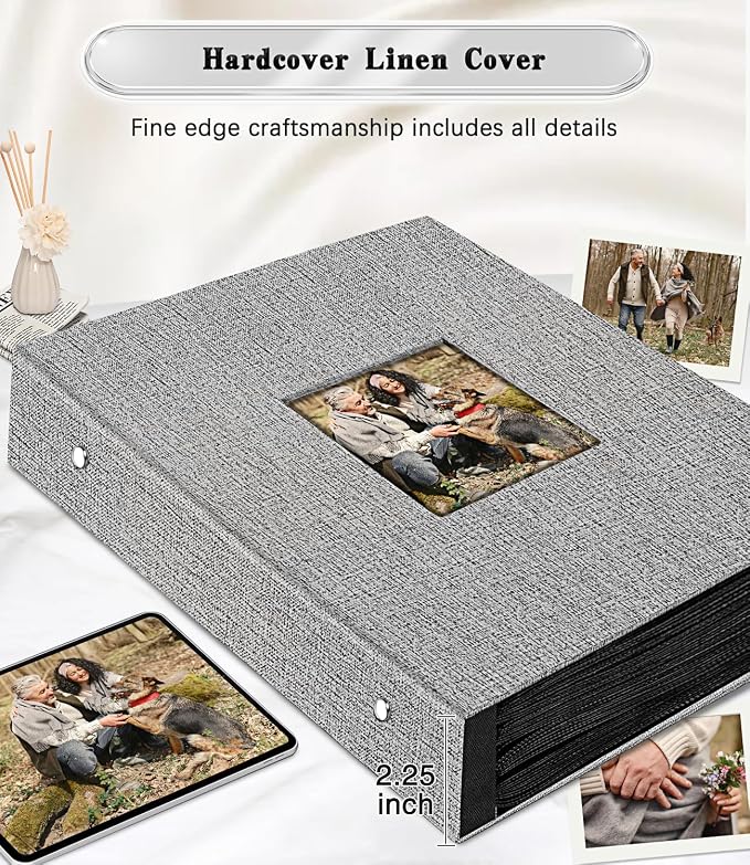 Ejblfe Photo Album 4x6,Linen Cover Slide-in Photo Album Book Can Holds 600 4x6 Photos with 60 Black Sheets for Family,Wedding,Baby and Holiday Pictures (Gray) - Image 5