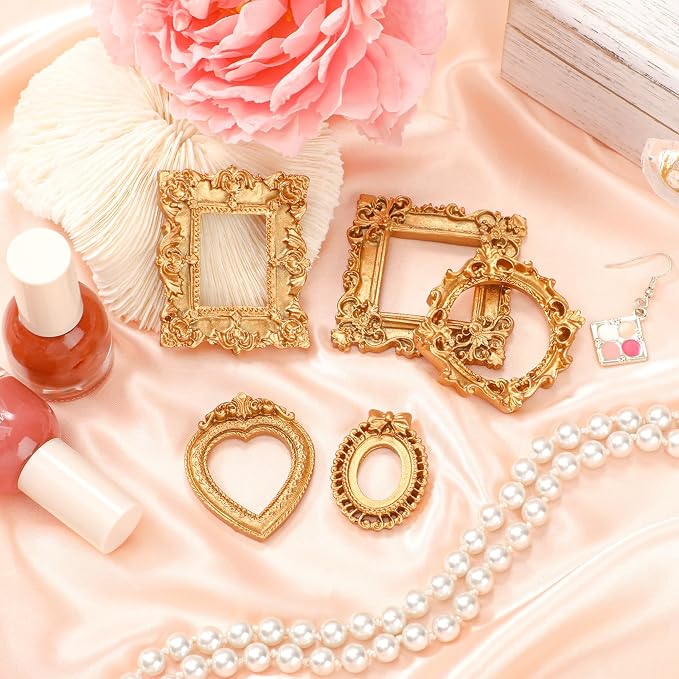Vicenpal 80 Pcs Gold Mini Vintage Picture Frames Bulk | Small Vintage Photo Frames, Antique, Resin, Baroque, Ornate, Cute Wallet Size, for DIY Jewelry Gifts Christmas Wedding Decor - Image 7
