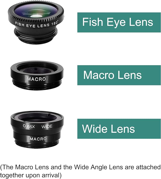 Ailun Phone Lens, 3 in 1 Clip on Fish Eye Lens+Wide Angle+Macro Lens | 180 Degree Fish Eye Lens, 0.65X Wide Angle, 10X Macro Lens, Universal HD Camera Lens kit, For Mobile Phone & Smartphone - Image 2