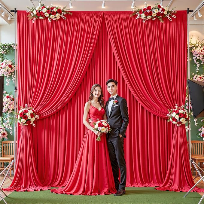 32ftx10ft Wrinkle Free Red Backdrop Curtain - 10 Feet Photography Backdrop Drapes, Silky Polyester Back Drop Cloth for Wedding Baby Shower Balloon Arch Background - Image 4