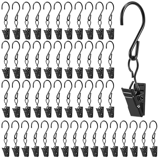 Frienda 50 Pcs Grid Wall Hooks Stainless Steel S Hooks Clips Gridwall Shelf Accessories for Hanging Outside String Lights Picture Photos Drying Clothes Garage Display Retail Art Craft (Black) by Frienda