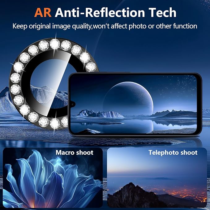 for Samsung Galaxy A16 Camera Lens Protector, Individual Metal Ring Tempered Glass Lens Cover, [Strong Adsorption] Scratch Resistant Ultra-Thin HD Clear Lens Cover, 1 Set-Black Diamond - Image 3