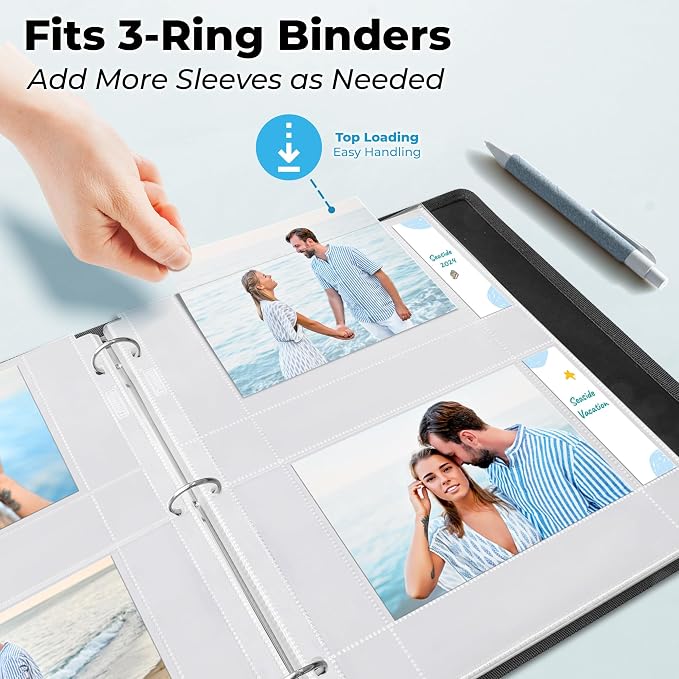 Dunwell 4x6 Photo Sleeves for 3-Ring Binder, (Horizontal, 25 Pack) for 100 Pictures, Each Sheet Holds Four 4 x 6 Pictures or Postcards, Acid-Free Poly Photo Album Refill Pages - Image 4