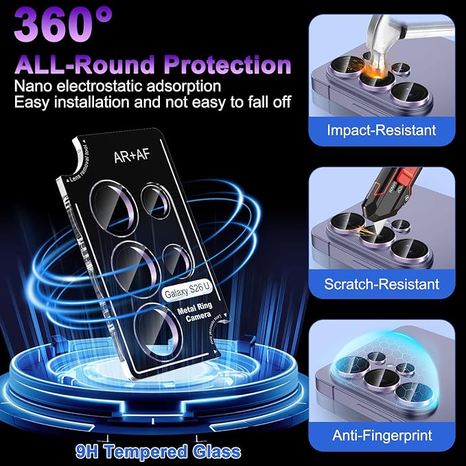 Meshine for Samsung Galaxy S26 Ultra Camera Lens Protector,Scratch Proof,Strong Adsorption,9H Hardness with Metal Ring Camera Cover,Ultra Thin Case Friendly, Accessories Lens Protector,Light Purple - Image 3