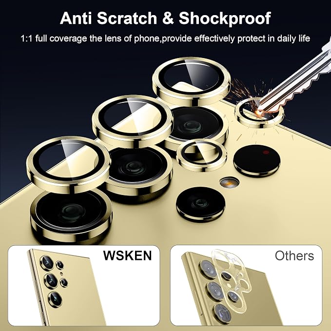 WSKEN for Samsung Galaxy S24 Ultra Camera Lens Protector - Ultra Thin | Case Friendly, 9H Shatterproof Tempered Glass, Anti Scratch Metal Circle, Camera Screen Protector Cover Accessories, Yellow - Image 3