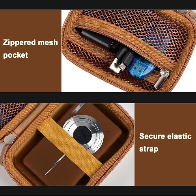 ALKOO Digital Camera Case for CAMKORY/Pouch for KODAK Pixpro, Dark Brown | for Lecran/for VAHOIALD Point and Shoot Camera, Hard Carrying Case with Mesh Pocket, Compact for Vlogging, Travel and Storage - Image 6