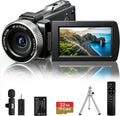 4K Ultra HD Camcorder, Video Camera with Auto/Manual/Fixed Focus, Wireless Lavalier Microphone, Tripod & Remote Control, 3 Inch Touchscreen Vlog Camera for YouTube, Travel & Family Recording by Rumyums