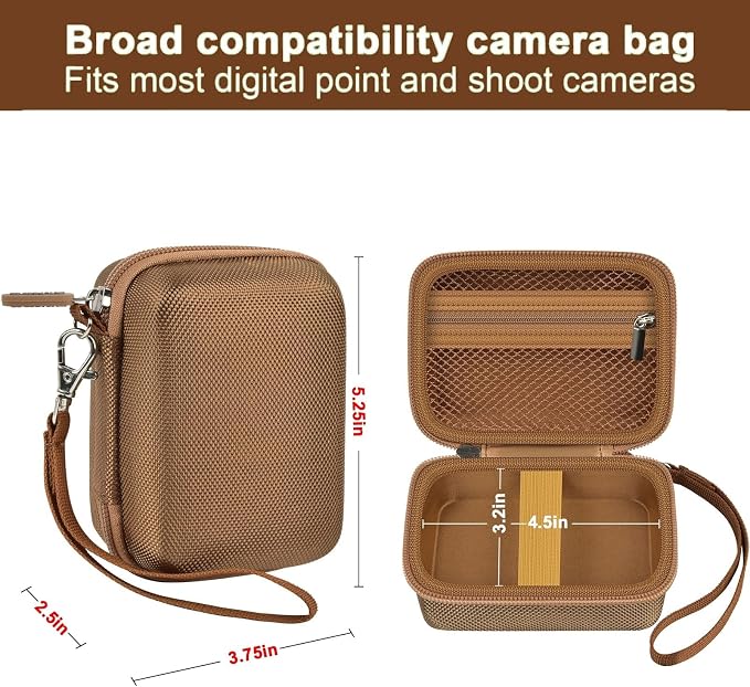 ALKOO Digital Camera Case for CAMKORY/Pouch for KODAK Pixpro, Dark Brown | for Lecran/for VAHOIALD Point and Shoot Camera, Hard Carrying Case with Mesh Pocket, Compact for Vlogging, Travel and Storage - Image 3