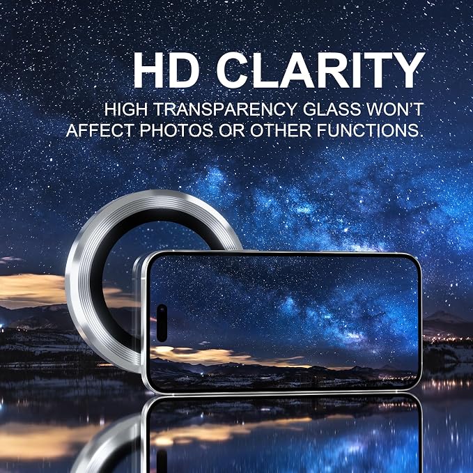 Choiche for iPhone 16 Pro/iPhone 16 Pro Max Camera Lens Protector | Ultra HD, 9H Tempered Glass Camera Cover Screen Protector Metal Ring Decoration Accessories (Silver) - Image 5