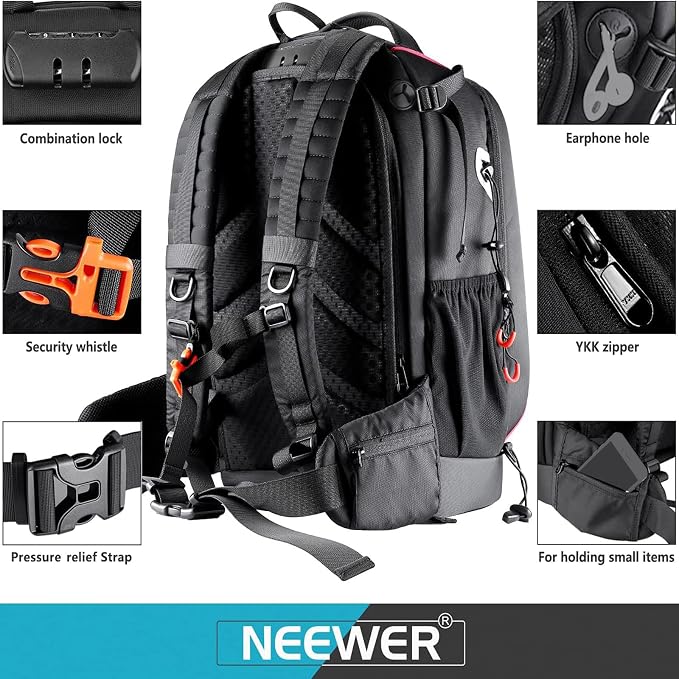 Neewer Pro Camera Case Waterproof Shockproof Adjustable Padded Camera Backpack Bag with Anti-theft Combination Lock for DSLR,DJI Phantom 1 2 3 Professional Drone Tripods Flash Lens and Other Accessory - Image 4