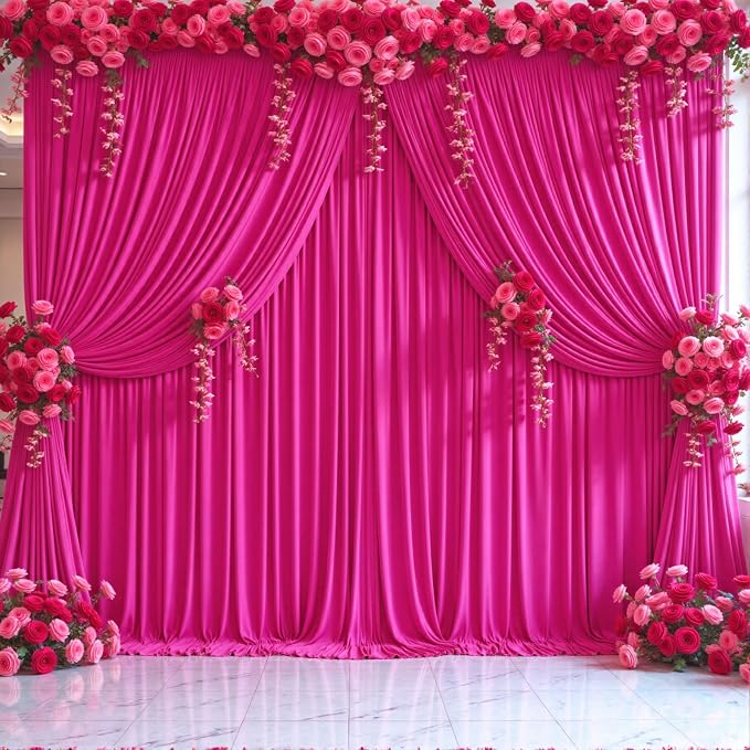 10 Panels Hot Pink Backdrop Curtains for Wedding Party Wrinkle Free Backdrops Curtain Drapes Fabric Decorations Fuchsia Photo Back Drop for Baby Shower Photography Stage Reception 50ft(W) x 12ft(H) - Image 9