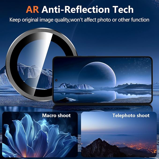for Samsung Galaxy S26 Plus Camera Lens Protector, Individual Metal Ring Tempered Glass Lens Cover, [Strong Adsorption] Scratch Resistant Ultra-Thin HD Clear Lens Cover, 1 Set-Black Ring - Image 3