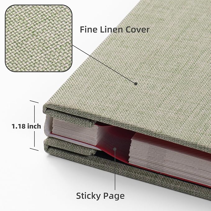 Large Photo Album Self Adhesive with Picture Display Window, DIY Scrapbook Album for 4x6 8x10 Pictures, 40 Pages Linen Cover Memory Book with Scraper and Metallic Pen(Grass Green) - Image 6